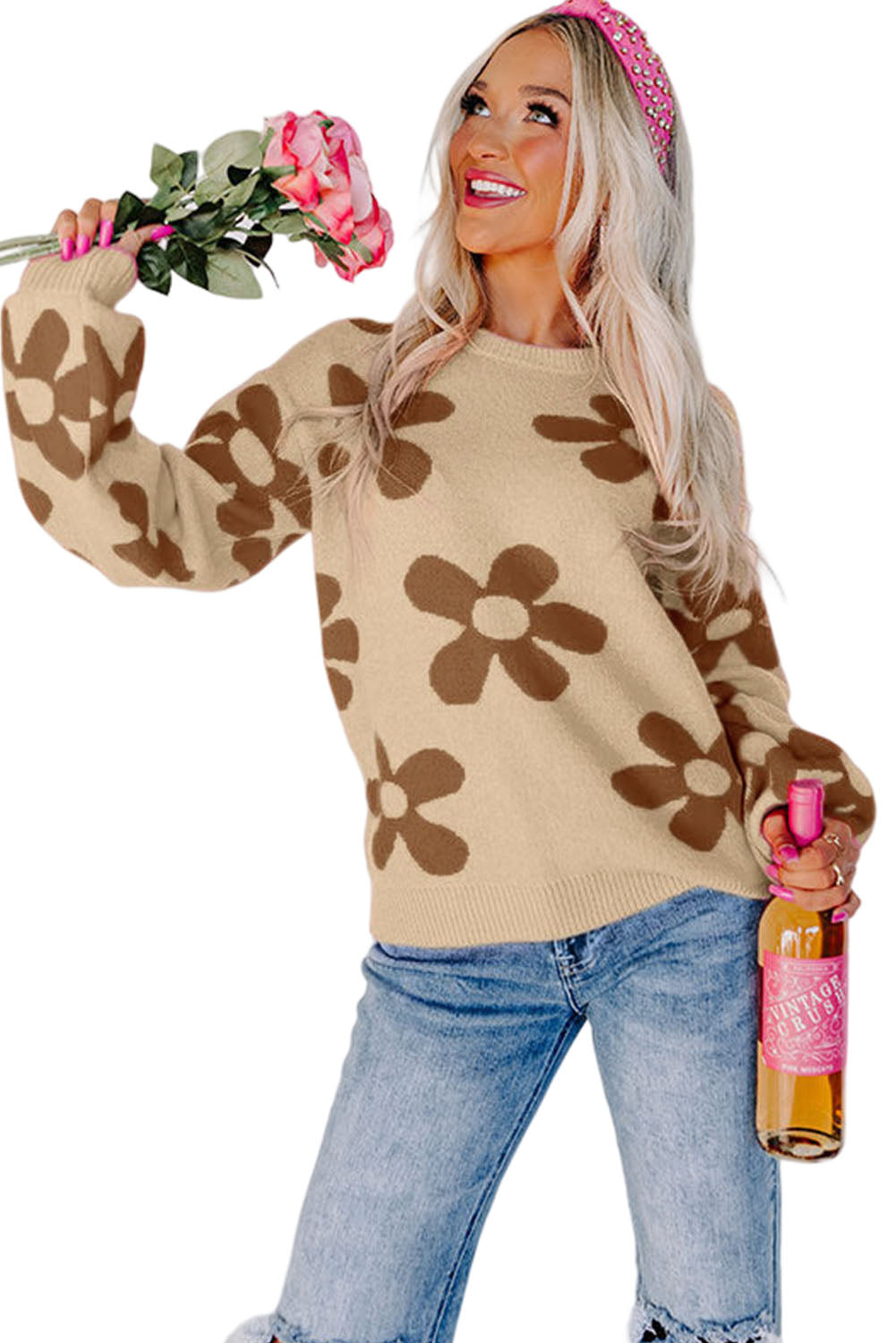 Cypress Floral Print Knitted Long Sleeve Pullover Sweater