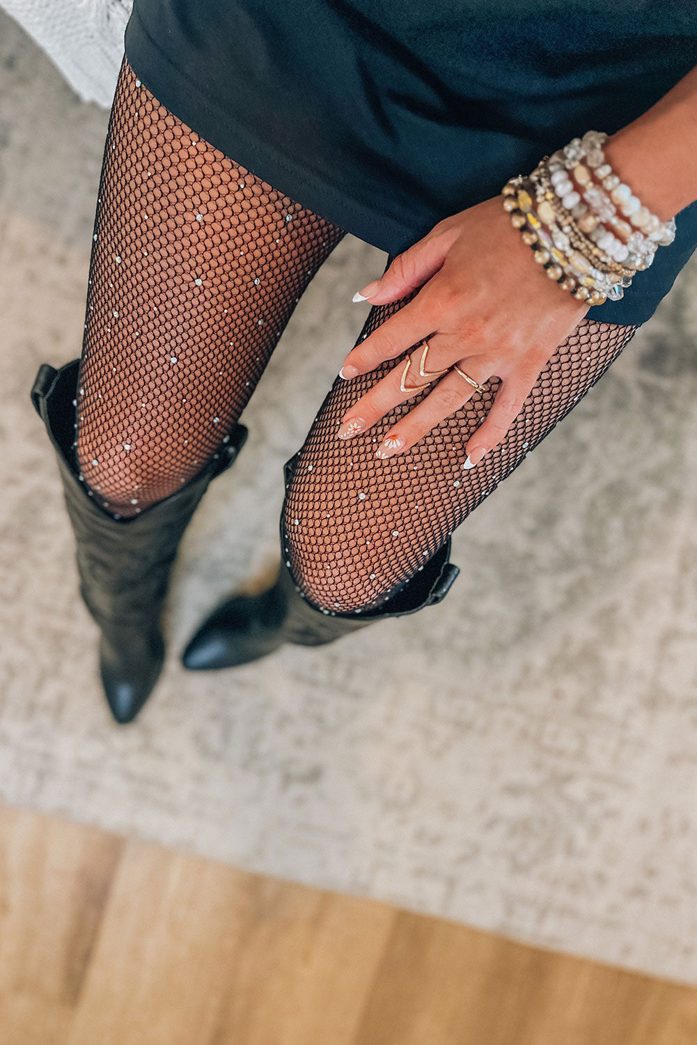 Flesh Sexy Rhinestone Fishnet Pantyhose