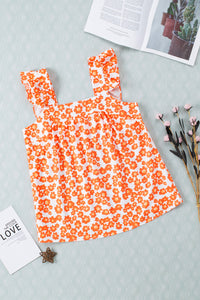 Orange Floral Print Square Neck Sleeveless Boho Top