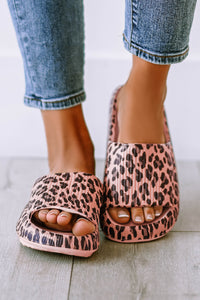 Pink Leopard Cloud Slides Thick Sole Flat Slippers