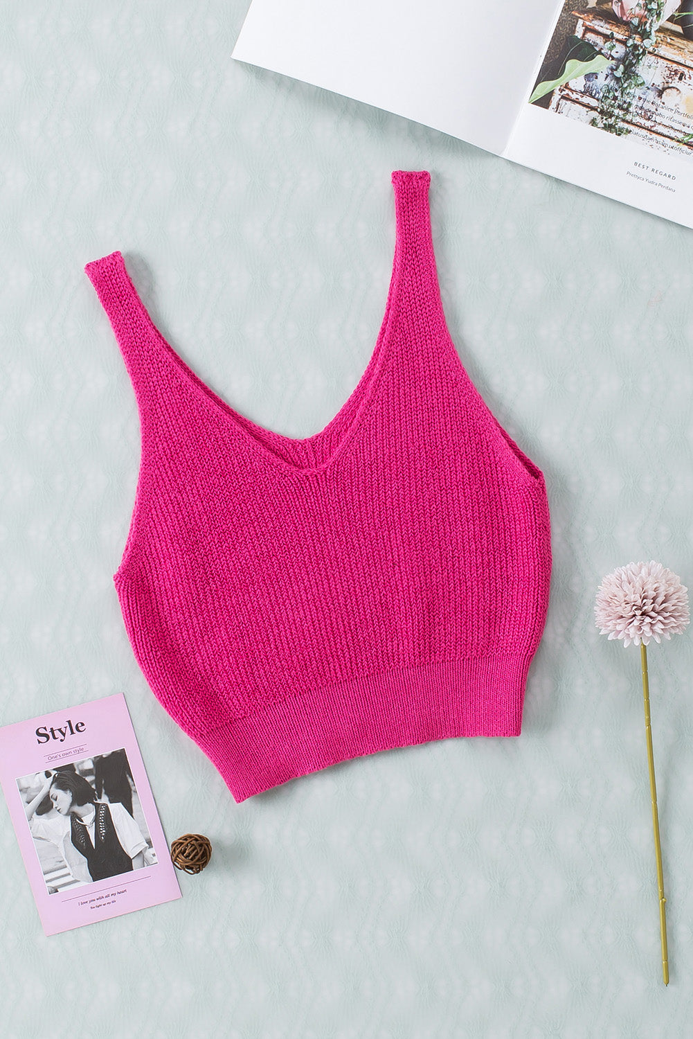 Rose Cropped Knit Tank Top