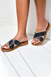 Black Cross Strap Casual Slides Shoes