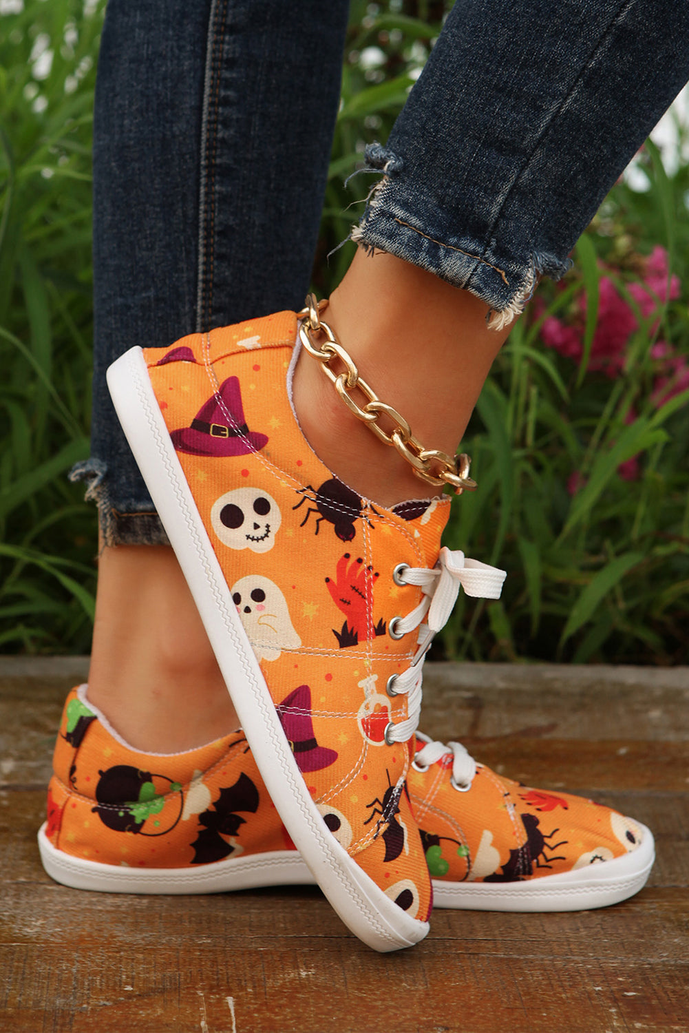 Bright White Halloween Ghouls & Pumpkin Sneakers