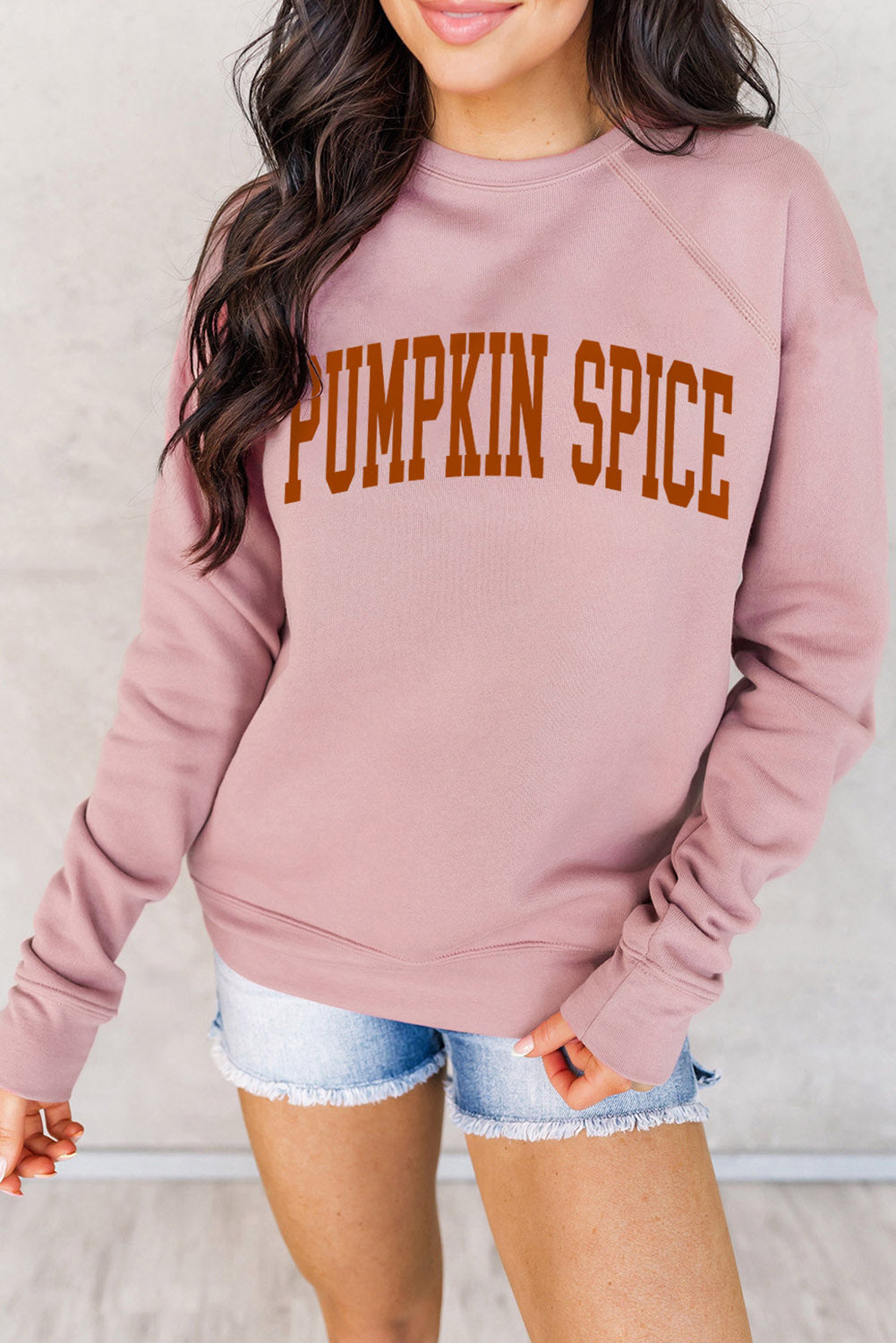 Pink PUMPKIN SPICE Reglan Sleeve Graphic Sweatshirt