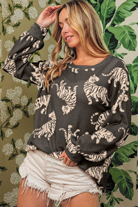 Animal Print Drop Sleeve Pullover Sweatshirt