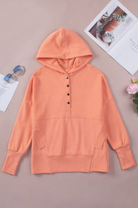 Orange Snap Button Long Sleeve Oversized Hoodie