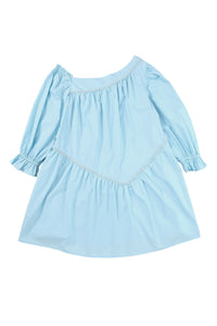 Sky Blue Puff Sleeve Asymmetric Pleated Flowy Mini Dress