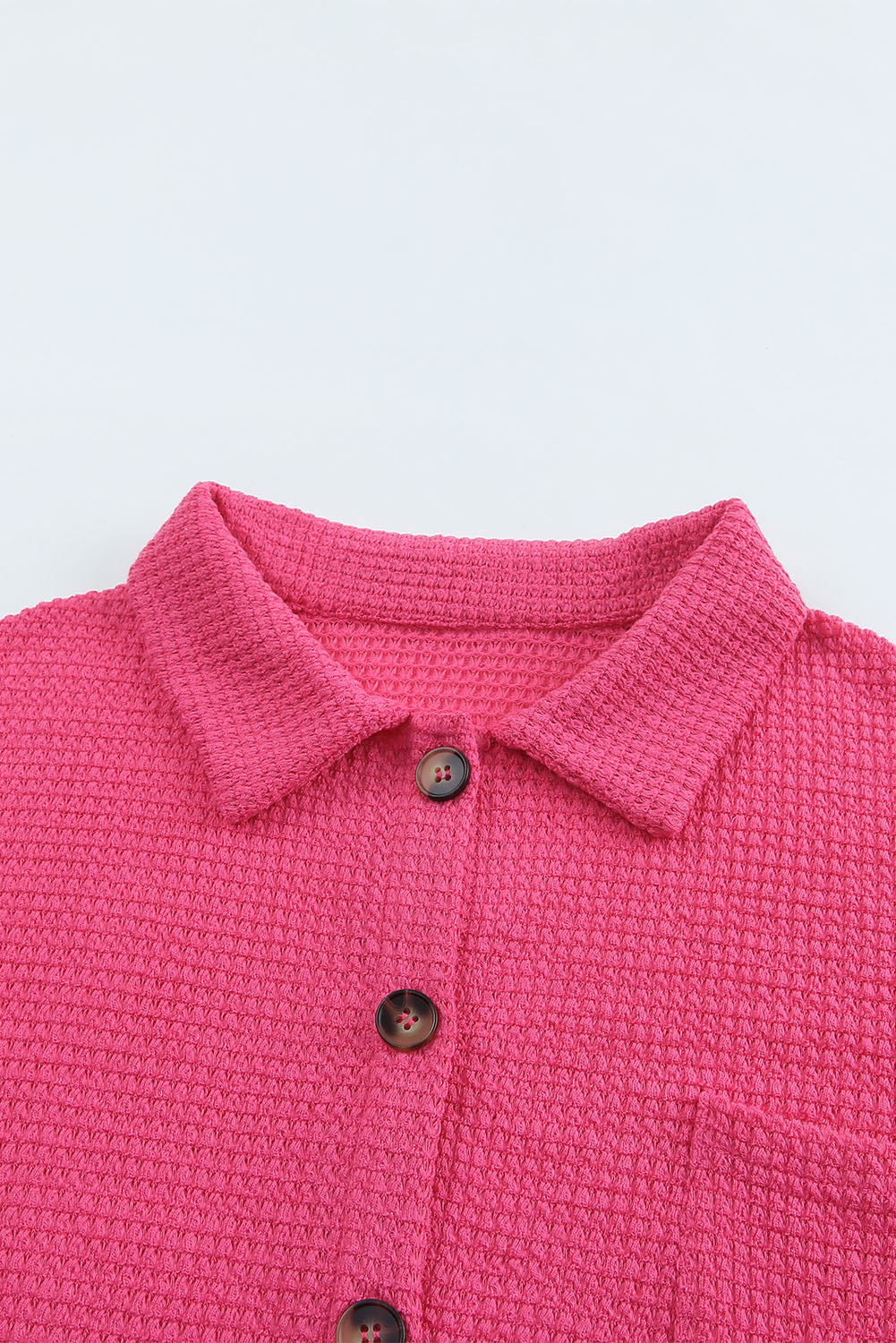 Hot Pink Pocket Buttons Front Waffle Knit Shacket