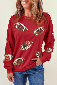 Pink Sequins Rugby Graphic Drop Shoulder Sweatshirt