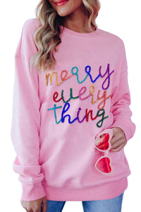 Pink Merry Every Thing Glitter Letter Christmas Sweatshirt