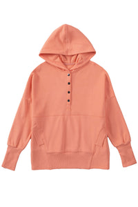 Orange Snap Button Long Sleeve Oversized Hoodie