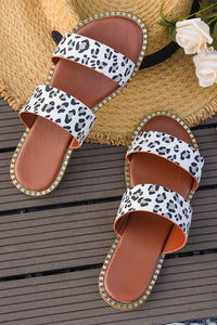 Leopard Double Straps Slip-on Flat Slippers