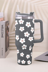 Parchment Floret Print Stainless Tumbler With Lid And Straw