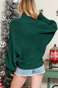 Red Turtle Neck Batwing Sleeve Merry Christmas Sweater