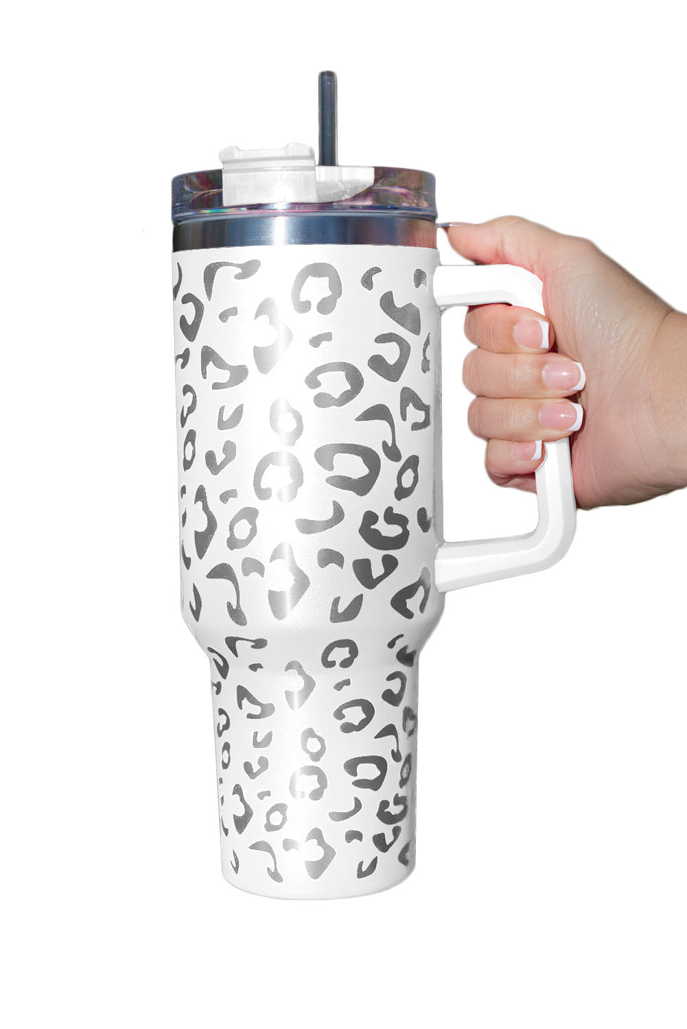 Purple 304 Leopard Stainless Double Insulated Tumbler Mug with Handle