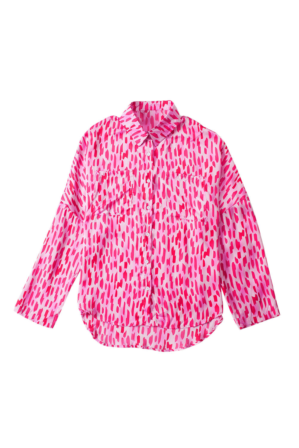 Pink Abstract Printed Roll Tab Sleeve Button Up Shirt