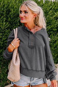 Hot Pink Slouchy Drop Shoulder Henley Sweatshirt