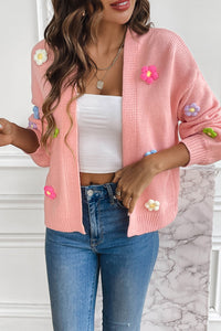 Peach Pink Hand Hook Flower Knitted Cardigan