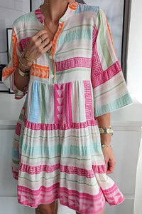 Multicolour Geometric Pattern Ruffle Tiered Mini Dress