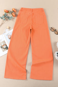 Orange Acid Wash Casual High Waist Wide Leg Jeans