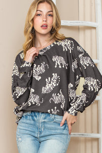 Animal Print Drop Sleeve Pullover Sweatshirt