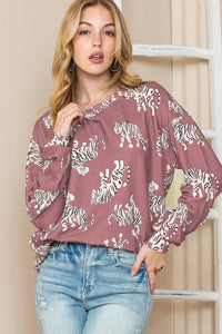 Animal Print Drop Sleeve Pullover Sweatshirt