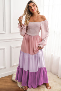 Multicolor Smocked Off Shoulder Tiered Maxi Dress