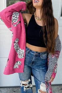 Rose Red Animal Print Open Front Cardigan