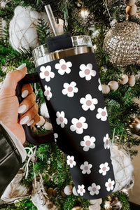 Parchment Floret Print Stainless Tumbler With Lid And Straw