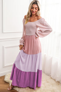 Multicolor Smocked Off Shoulder Tiered Maxi Dress