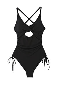 Black Ribbed Sexy Cutout One Piece Swimsuit