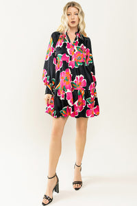 Multicolor Floral Print V Neck Tiered Mini Dress