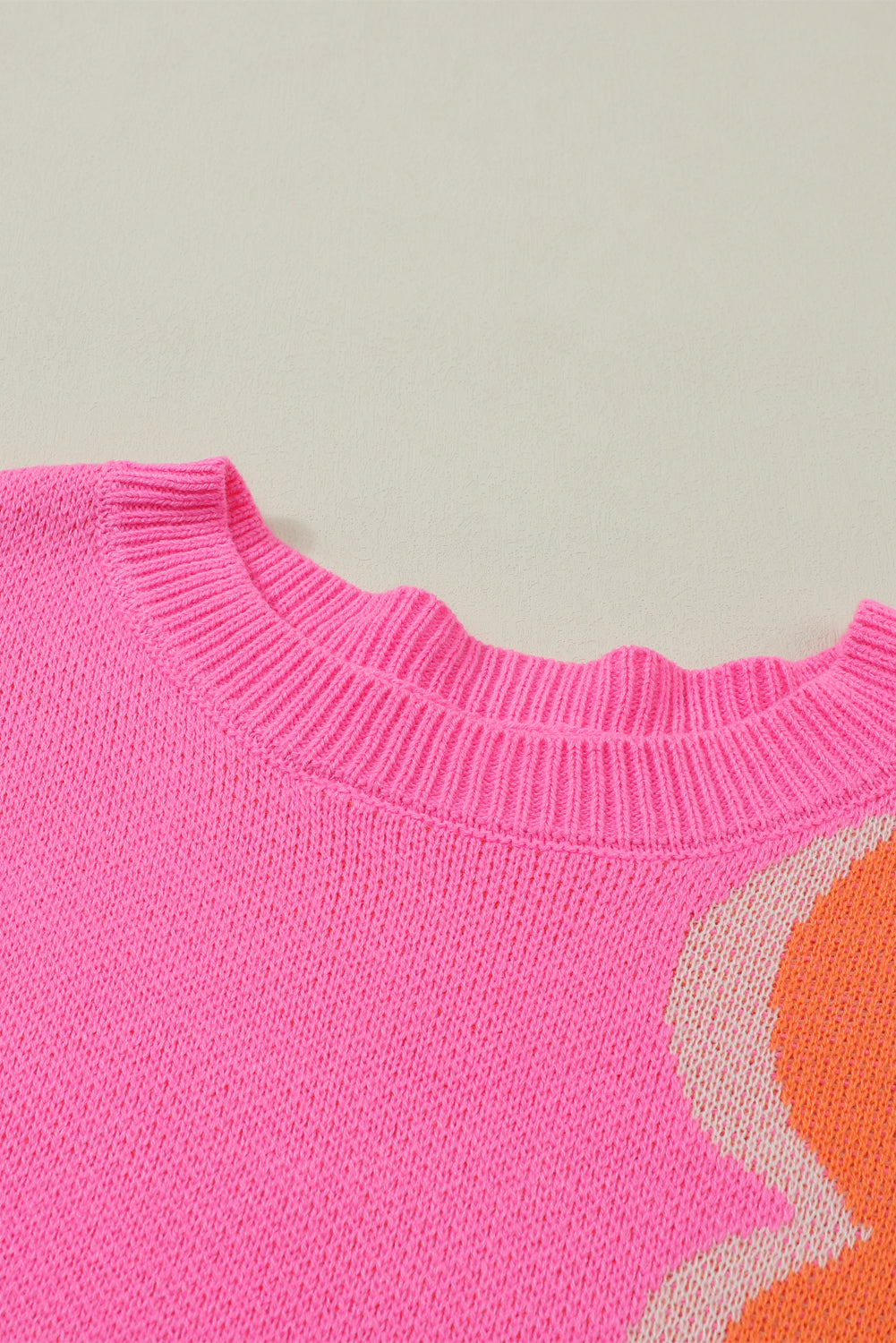 Pink & Orange Floral Cable Knitted Sweater