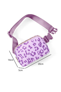 Purple 20*5*14cm Leopard Print Buckle Canvas Waist Pack Belt Bag