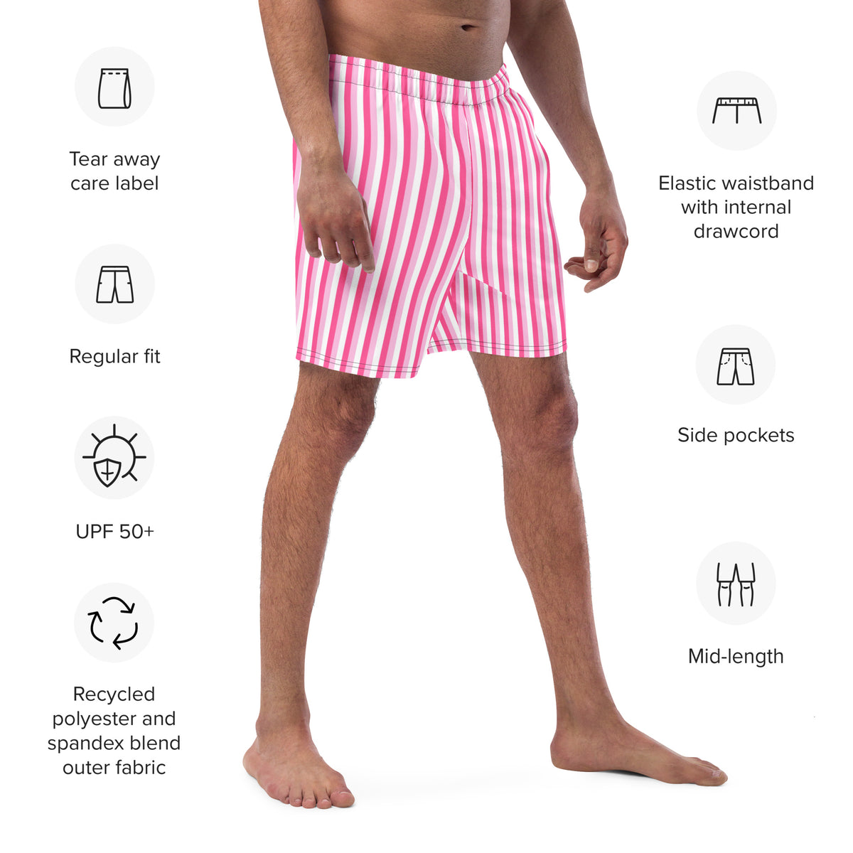 ECO MEN'S SWIM SHORTS - PINK STRIPES