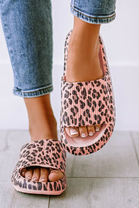 Pink Leopard Cloud Slides Thick Sole Flat Slippers