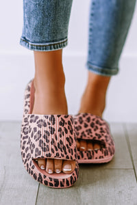 Pink Leopard Cloud Slides Thick Sole Flat Slippers