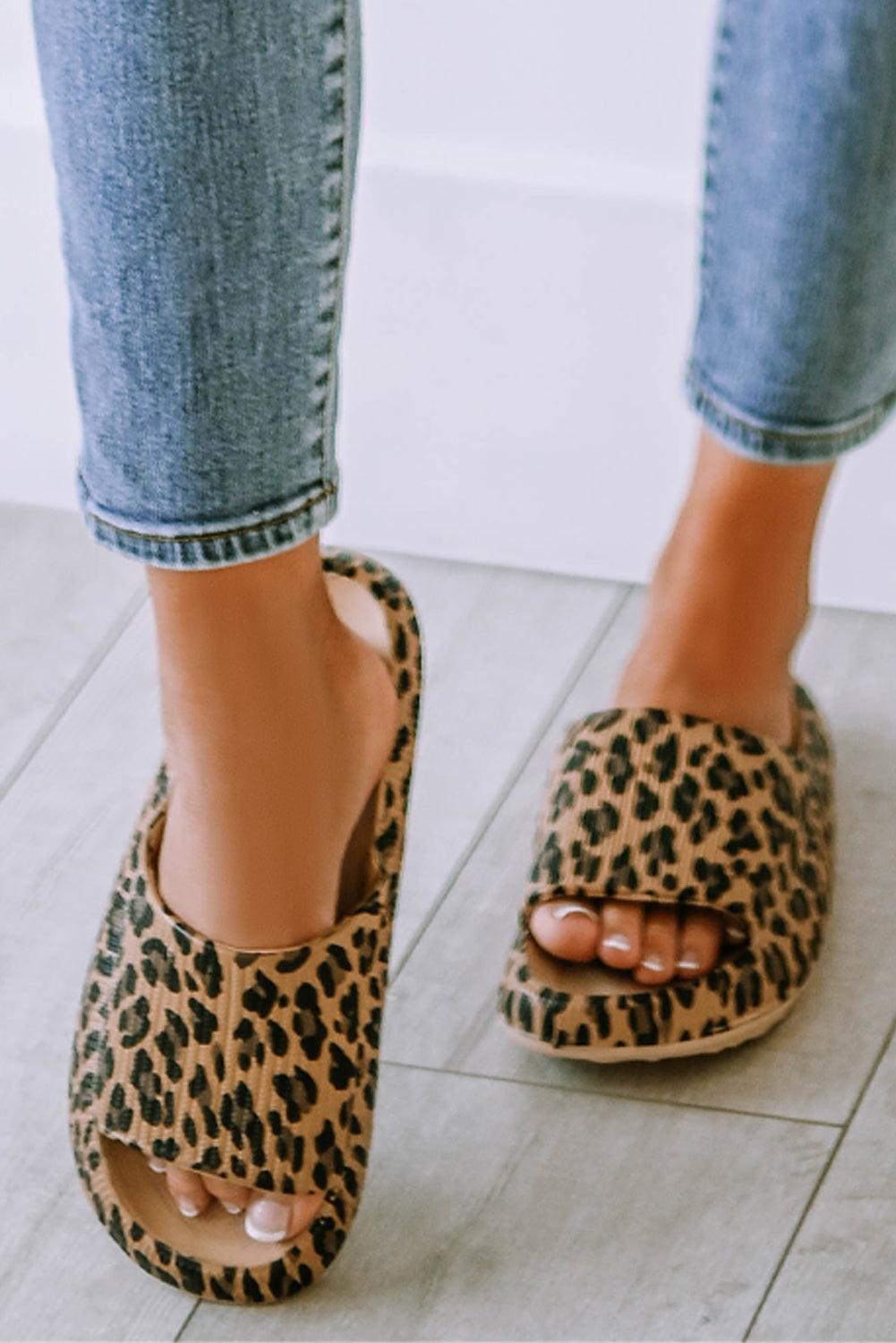 Pink Leopard Cloud Slides Thick Sole Flat Slippers