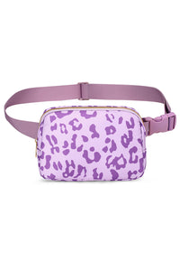 Purple 20*5*14cm Leopard Print Buckle Canvas Waist Pack Belt Bag