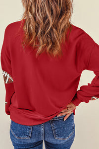 Pink Sequins Rugby Graphic Drop Shoulder Sweatshirt