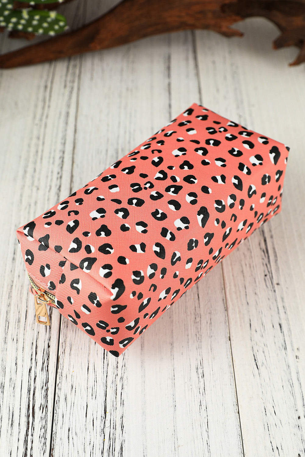 Pink 19*8*9cm Leopard Print Zipped Cosmetic Storage Bag