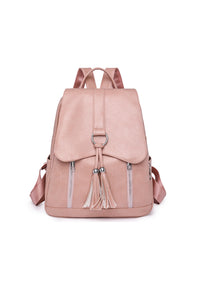 Pink Casual Multifunctional Flap Faux Leather Backpack