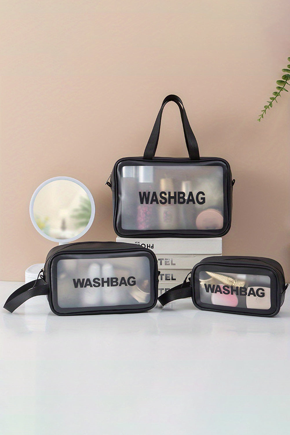 Pink WASHBAG Print Clear Frosted Waterproof Bag Set