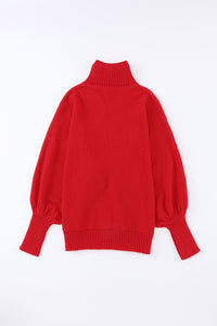 Red Turtle Neck Batwing Sleeve Merry Christmas Sweater