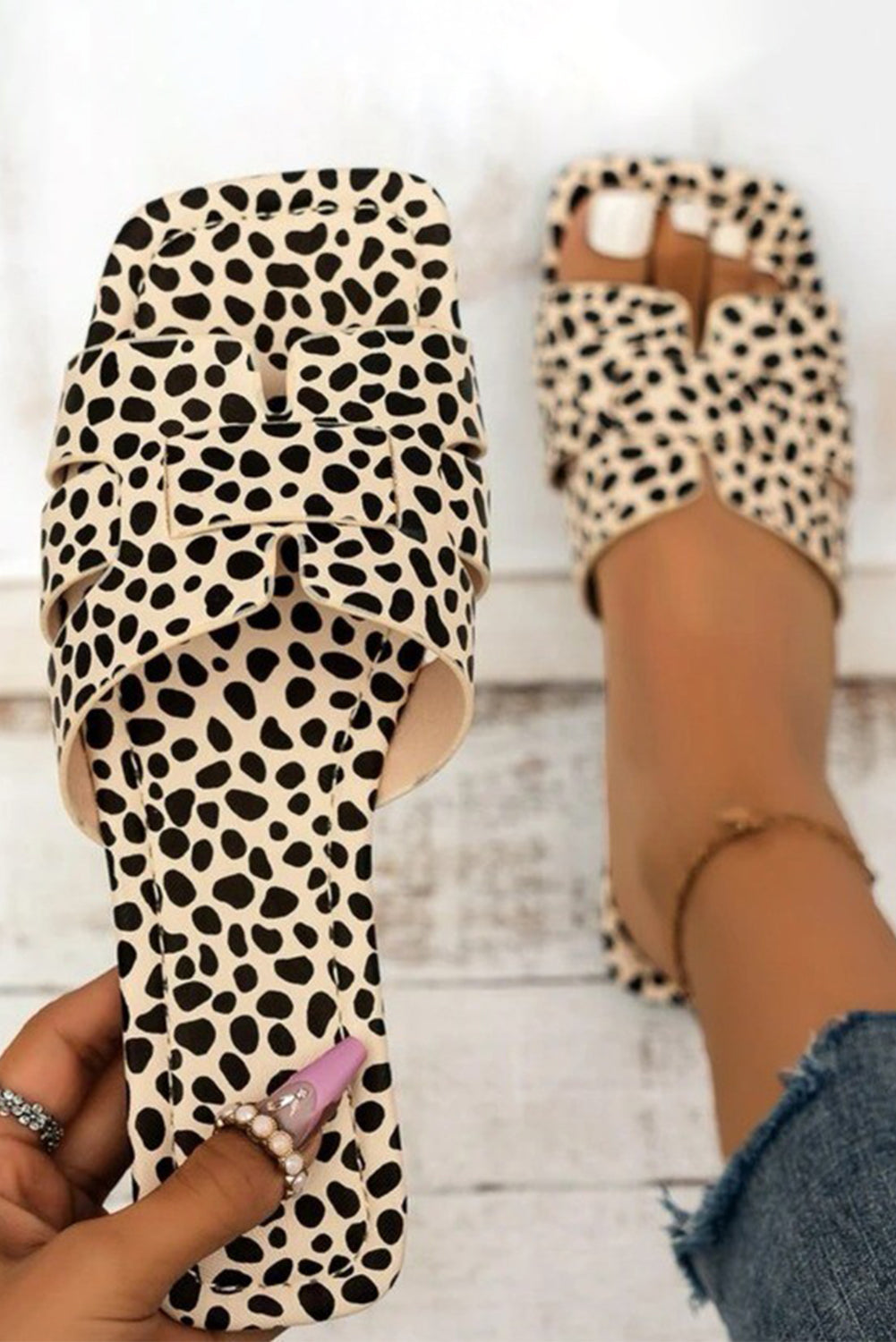 Leopard Crossover Joint Square Toe Slippers