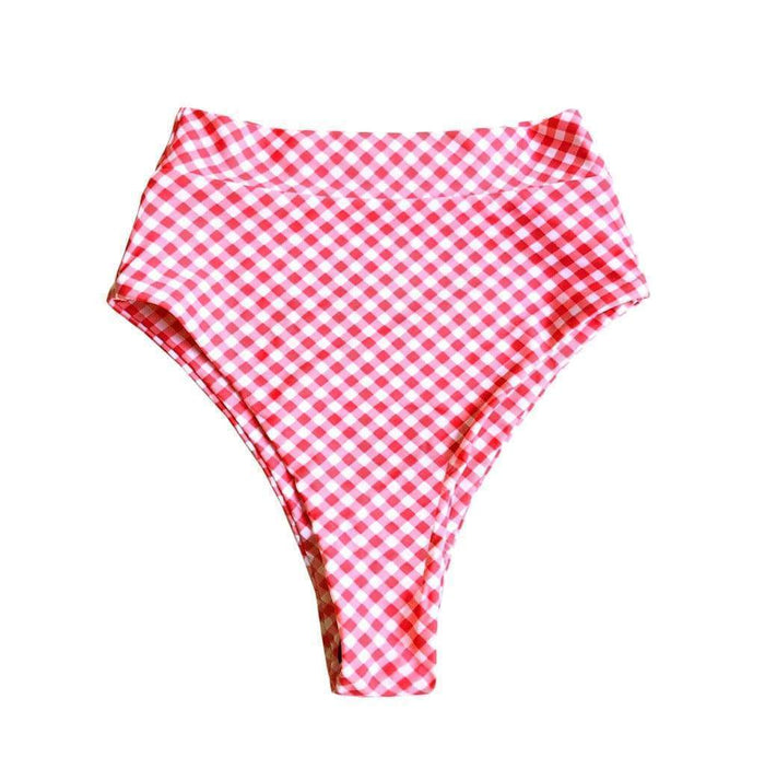 SEYCHELLES HIGH WAISTED BIKINI BOTTOMS IN RED GINGHAM - PINKCOLADA